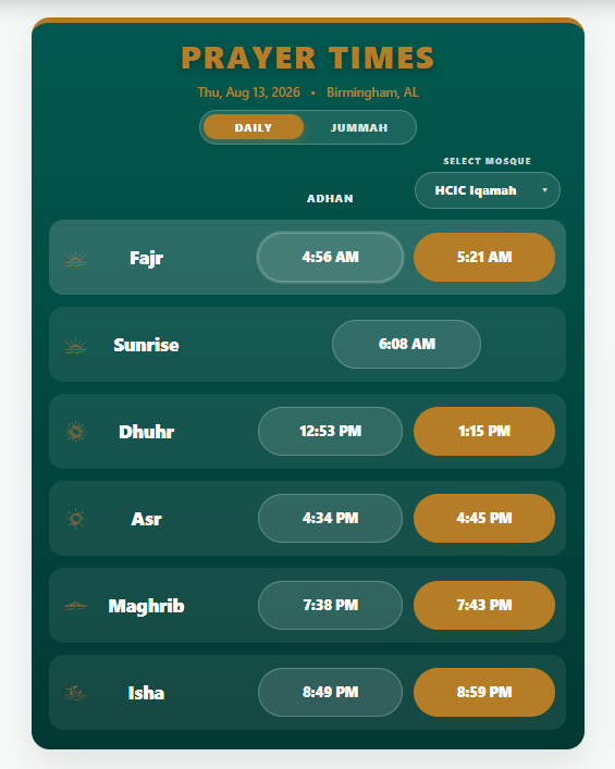 BIS Web — MOHID Prayer Timings widget