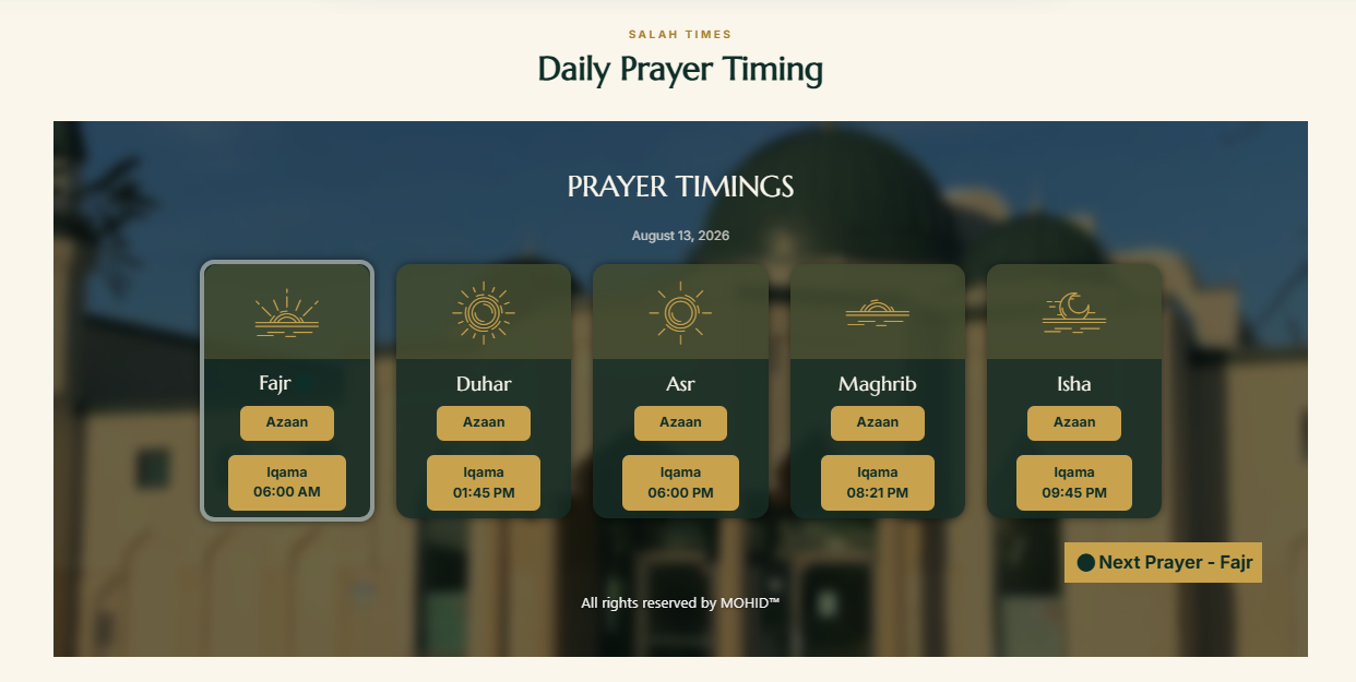 IAM Center — MOHID Prayer Timings widget