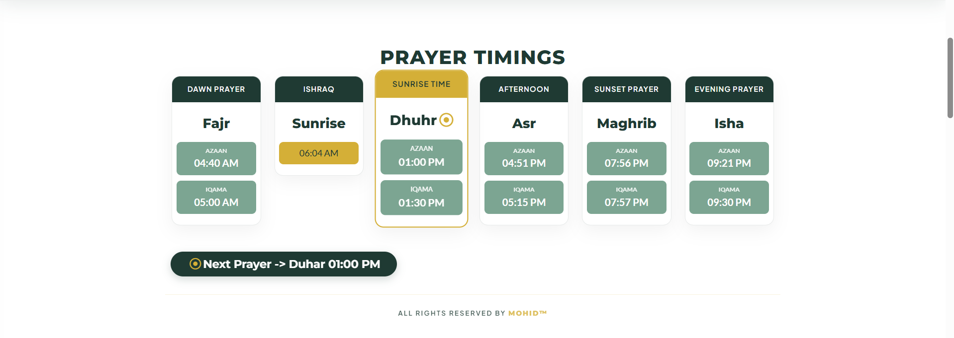Mount Hope — MOHID Prayer Timings widget