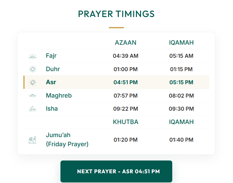 UWMS — MOHID Prayer Timings widget